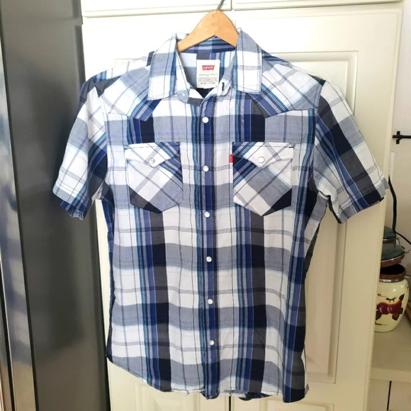 Levi's Pearl Snap Plaid Western Cowboy Rodeo Rancher Short Sleeve Shirt  - Picture 7 of 7